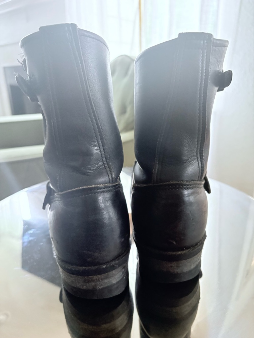 FRYE Black Oiled Leather Moto Biker Work Boots Womens Sz 8.5 - Picture 5 of 10